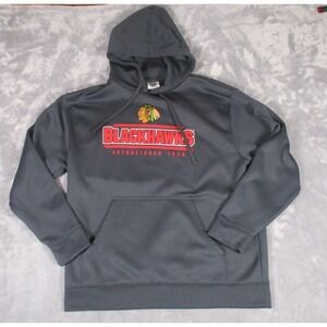 NHL Chicago Blackhawks Gray Pullover Hoodie Sweatshirt Size L Fleece Lined